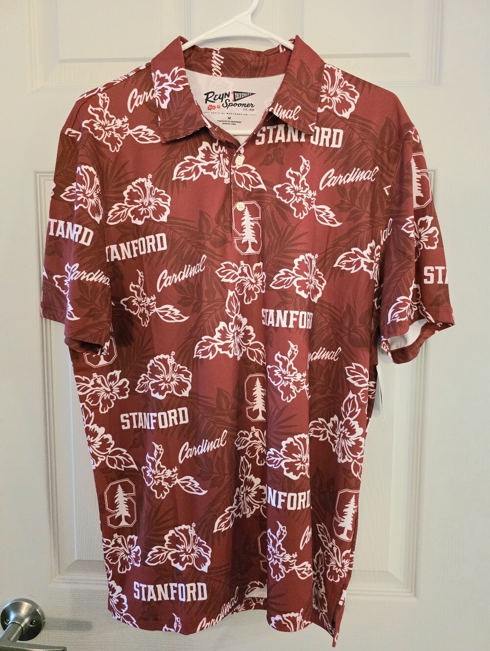 Reyn spooner Stanford Cardinal Red Puo Performance Floral Polo Shirt NWT